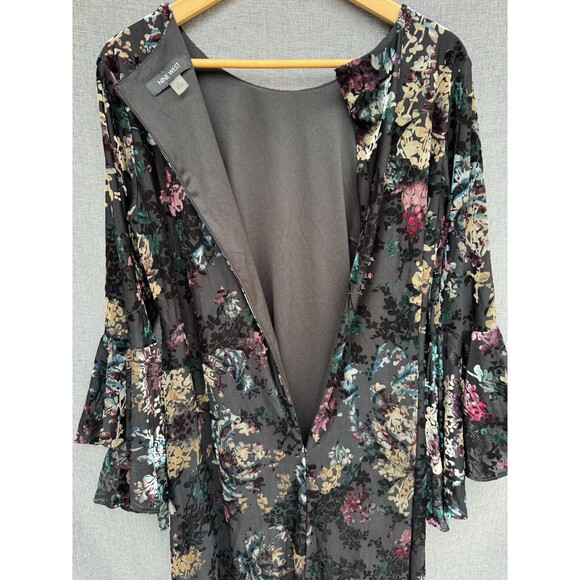 NINE WEST Sz 6 Burnout Velvet Floral‎ Print Dress Black Mini - Picture 11 of 13